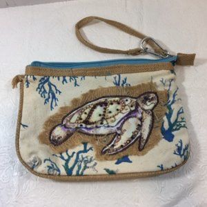 Sun Bay Turtle Zip Cotton Pouch Wristlet Bag 9x7